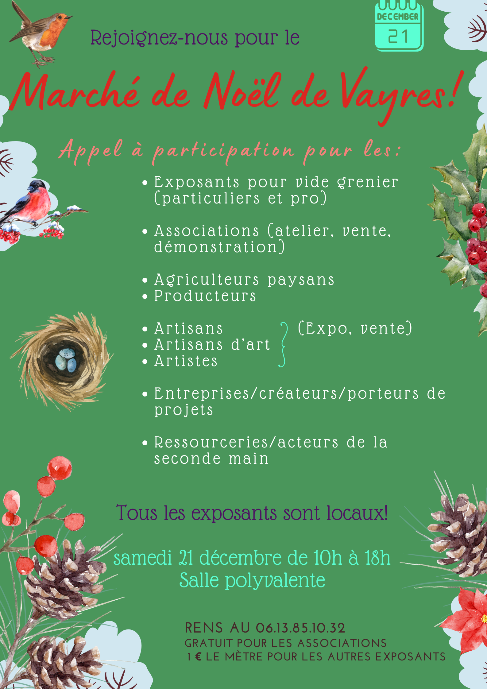 Appel à participation Marché Généreux de Noël de Vayres